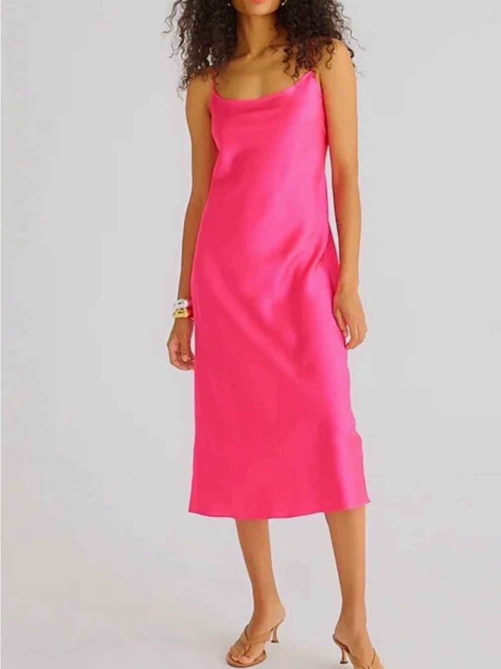 J. Crew Gwyneth Satin Slip Midi Dress in Neon Fuchsia New With Tag Size 4